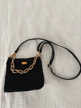 🖤 Handmade MAC’S Crochet Crossbody / Shoulder Bag – Black with Gold Hardware